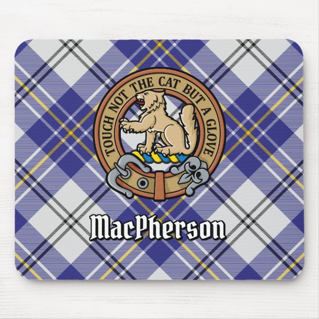 Tapis De Souris Clan MacPherson Crest sur la robe bleue Tartan (Devant)