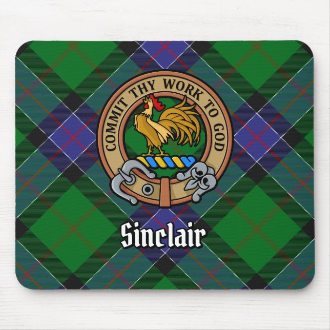 Tapis De Souris Clan Sinclair Crest sur la chasse Tartan (Devant)
