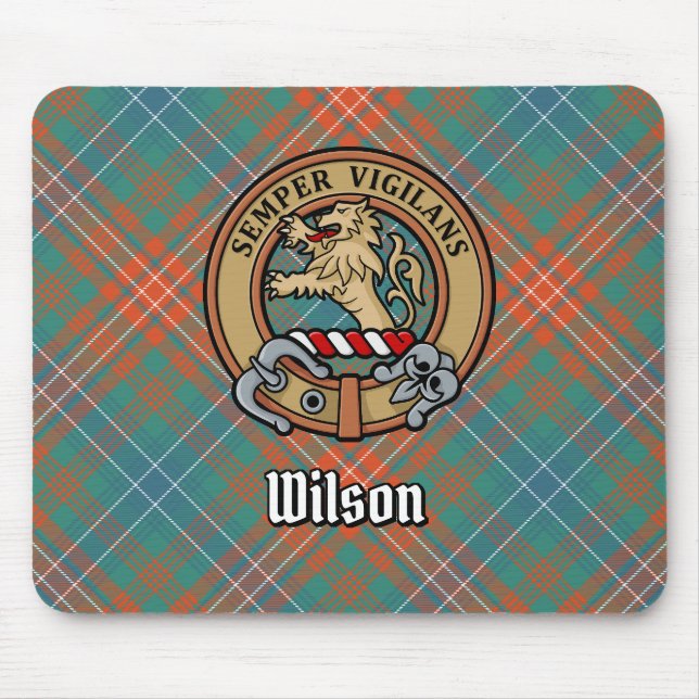 Tapis De Souris Clan Wilson Crest au-dessus de Tartan antique (Devant)