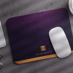 Tapis De Souris Classé élégant en cuir violet or monogrammed
