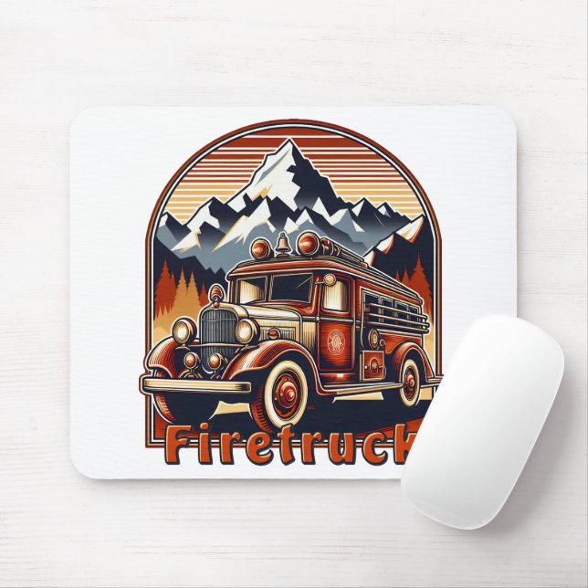 Tapis De Souris Classic Fire Truck & Mountain Mauspad (Avec souris)