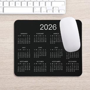 Tapis De Souris Classic Simple Noir Et Blanc Calendrier 2026