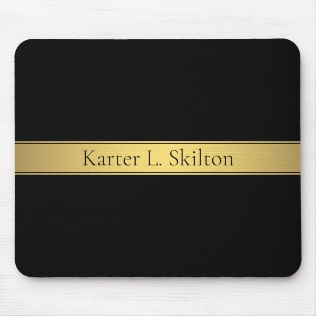 Tapis De Souris Classy Faux Gold Stripe & Black Arrière - plan ou  (Devant)