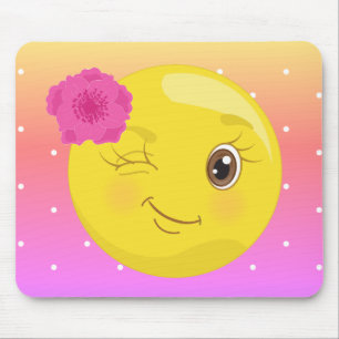 Tapis De Souris Clin d'oeil Flirty Emoji Polkadot Mousepad de