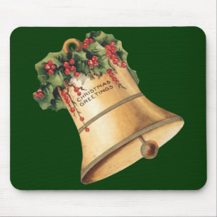Tapis De Souris Cloches d'or de Noël Vintage, Bonnes Fêtes