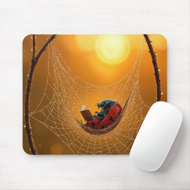 Tapis De Souris Coccinelle dans un hamac de toile d'araignée (Avec souris)