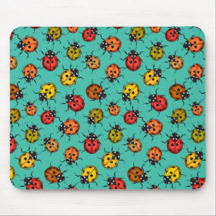 Tapis De Souris Coccinelles colorées sur turquoise