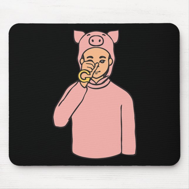 Tapis De Souris Cochon Animal ASL Geste Mains Sourde Perte d'audit (Devant)
