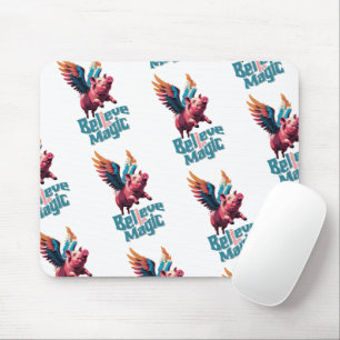 Tapis De Souris Cochon mignon avec ailes colorées Croire en la m