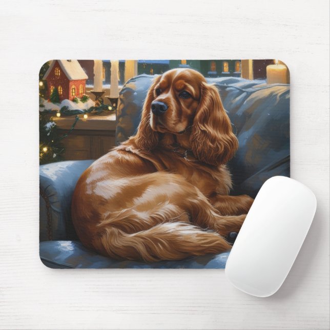 Tapis De Souris Cocker Spaniel avec les lumières de Noël (Avec souris)
