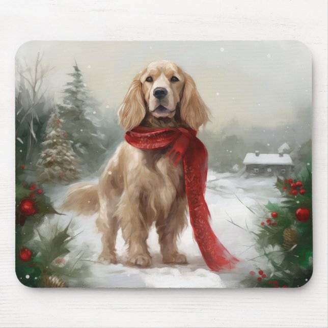 Tapis De Souris Cocker Spaniel Chien dans Noël de neige (Devant)