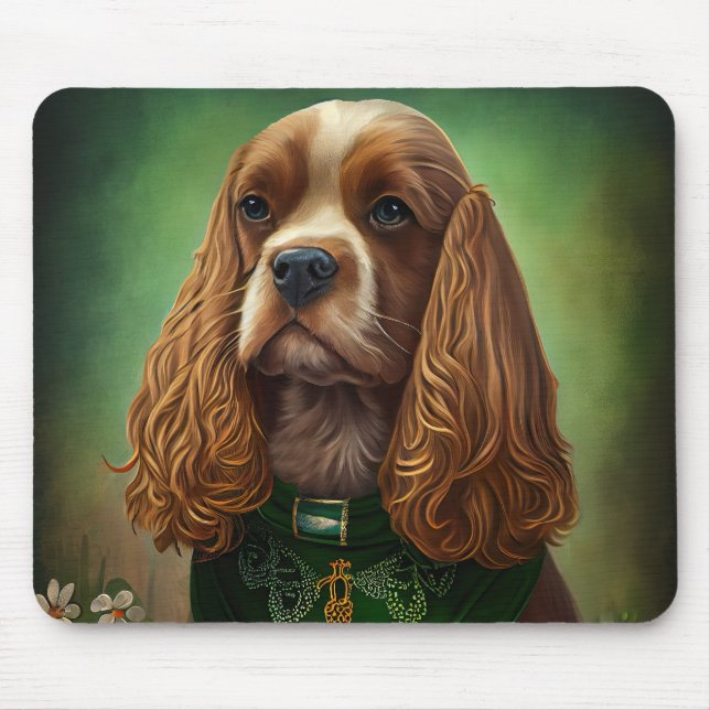 Tapis De Souris Cocker Spaniel Chien en robe de fête St. Patrick (Devant)