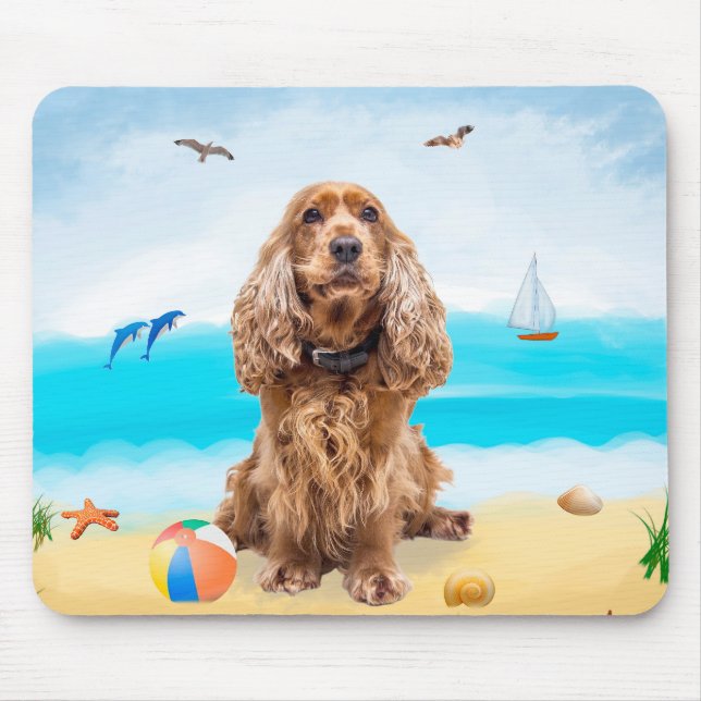 Tapis De Souris Cocker Spaniel Chien sur la plage (Devant)