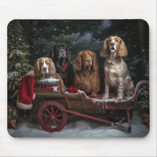 Tapis De Souris Cocker Spaniel Enneigé Luge Décor Noël