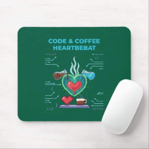 Tapis De Souris Code & Coffee Battement de cœur   Drôle de geek pr