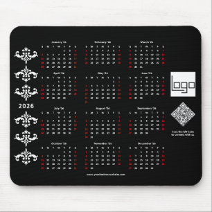 Tapis De Souris Code QR Logo Entreprise Calendrier 2026 Noir Baroq