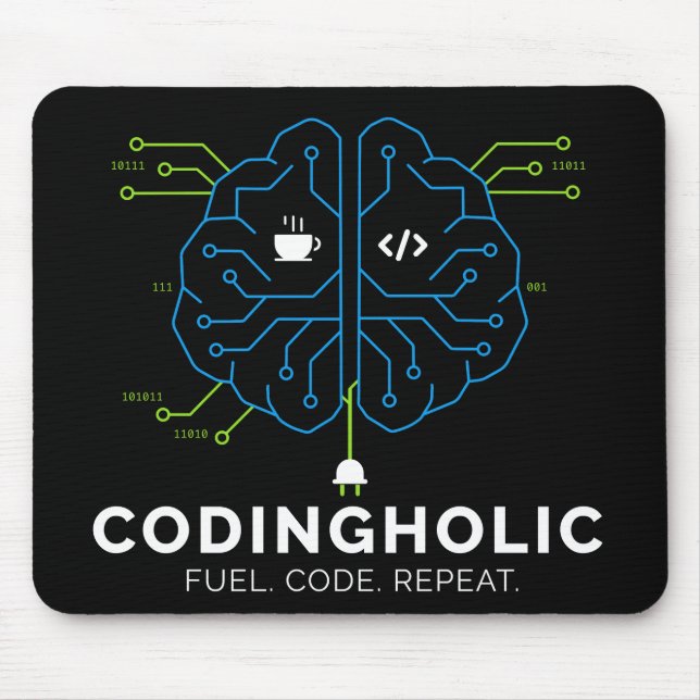 Tapis De Souris Codingholic Tech Brain For Developers Dark (Devant)