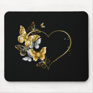 Tapis De Souris Coeur aux papillons d'or