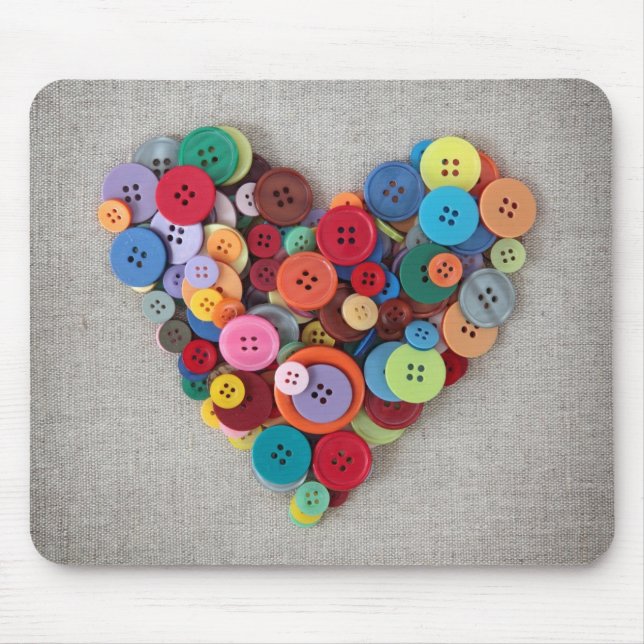 Tapis De Souris Coeur coloré de boutons (Devant)
