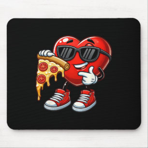 Tapis De Souris Cœur cool mangeant une pizza Saint-Valentin drôle 