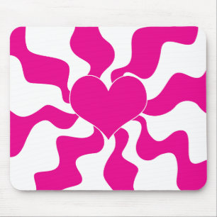 Tapis De Souris Coeur d'amour en Magenta et Blanc