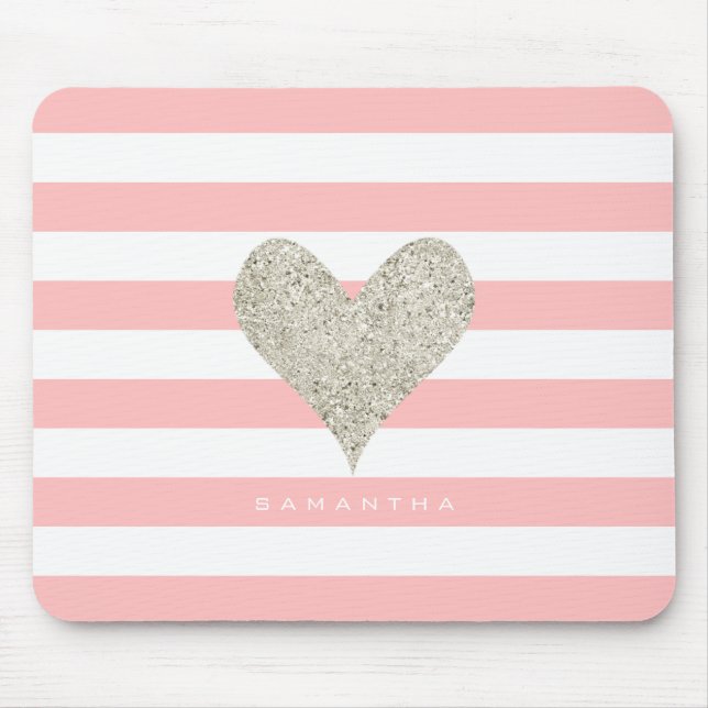Tapis De Souris Coeur de Parties scintillant argenté (Devant)