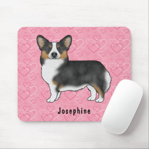 Tapis De Souris Cœur de Pembroke Welsh Corgi noir tricolore avec n