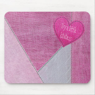 Tapis De Souris Coeur Denim rose avec citation Pad souris