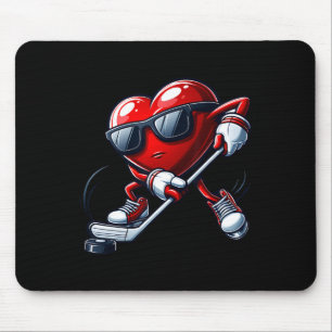 Tapis De Souris Cœur drôle jouant au hockey à la Saint-Valentin po