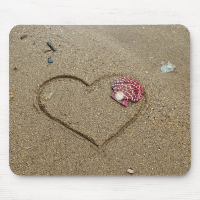 Tapis De Souris coeur et coquille sur la plage (Devant)