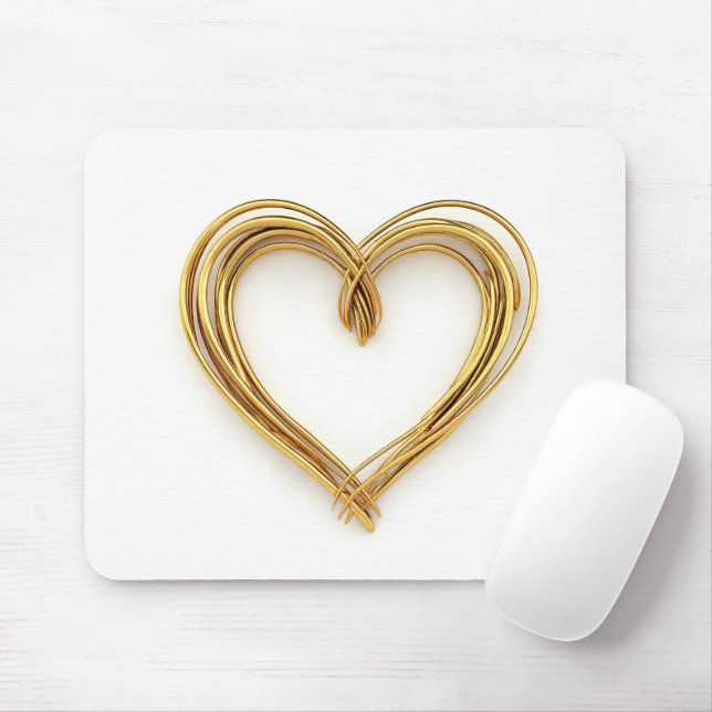 Tapis De Souris Coeur Gold câblé sur blanc (Avec souris)