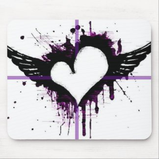 Tapis De Souris Coeur noir avec des ailes Mousepad