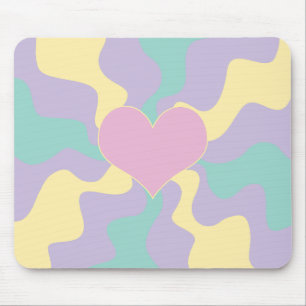 Tapis De Souris Coeur - Pastel rose, jaune, violet et vert