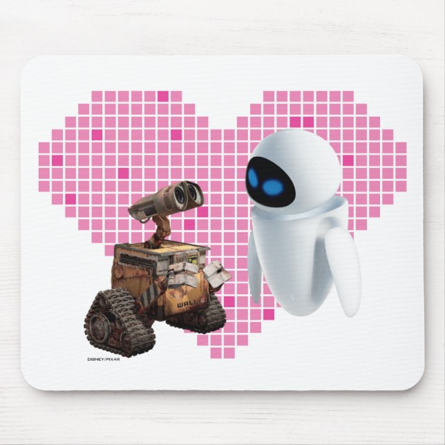 Tapis De Souris Coeur Pixel WALL-E et Eve (Devant)