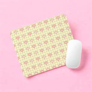 Tapis De Souris Coeur rose À damiers Motif Saint Valentin