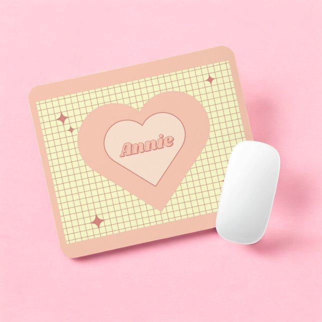 Tapis De Souris Coeur rose À damiers Motif Saint Valentin (Pink Heart Checkered Pattern Valentine's Day Mouse Pad)