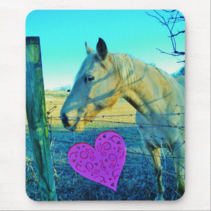 Tapis De Souris Coeur rose et Cheval jaune