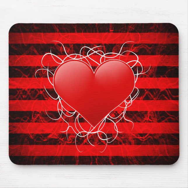 Tapis De Souris Coeur rouge d'emo punk gothique avec les rayures (Devant)