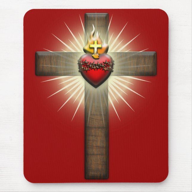 Tapis De Souris Coeur sacré de croix de Jésus (Devant)