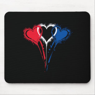 Tapis De Souris Cœur Tie Dye Couleurs Drapeau Usa Blanc Rouge Bleu
