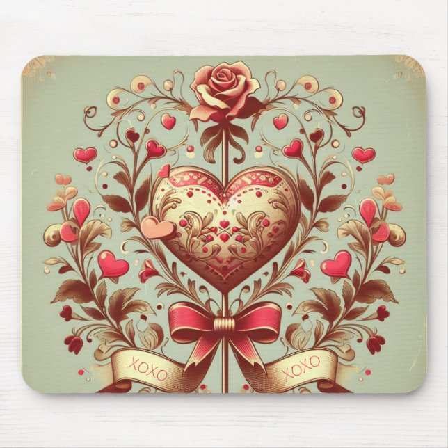 Tapis De Souris Coeur vintage Valentine's day xoxo (Devant)