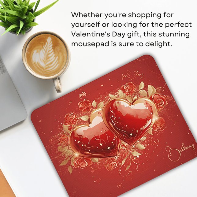 Tapis De Souris Coeurs 3-D Rouge & Or personnalisés Design Mousepa (Créateur téléchargé)