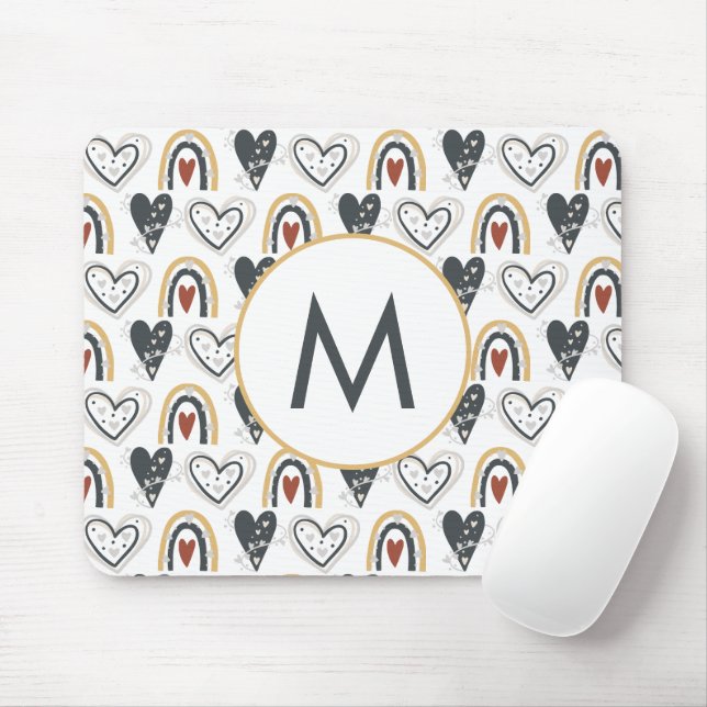Tapis De Souris Coeurs arc-en-ciel Motif Monogramme initial (Avec souris)