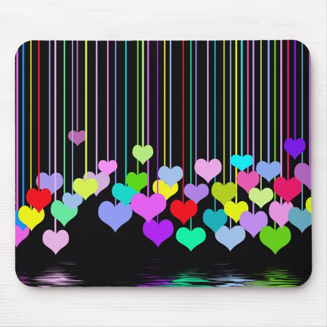 Tapis De Souris Coeurs arc-en-ciel sur noir (Devant)