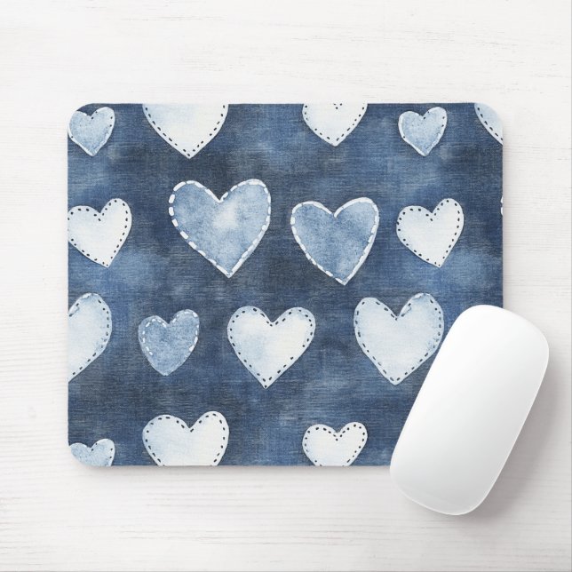 Tapis De Souris Coeurs bleu Denim (Avec souris)