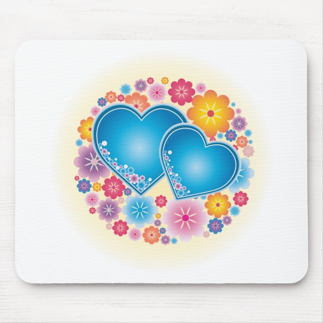 Tapis De Souris Coeurs Bleus Floral (Devant)