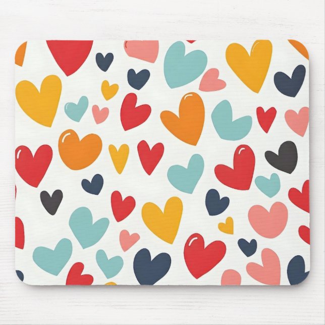 Tapis De Souris Cœurs colorés mignons gribouillés romantiques (Devant)