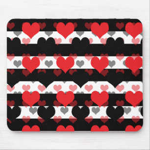 Tapis De Souris Coeurs d'Amour Noir Rouge Avec Blancs Noir