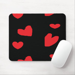Tapis De Souris Coeurs d'amour rouges sur noir