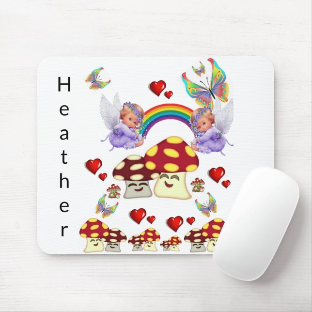 Tapis De Souris Coeurs de champignon Angel Pad Souris! Tapis de so (Avec souris)